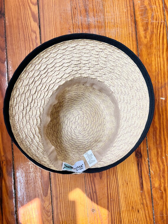 ? RARE Vintage Betmar MADE IN ITALY Sun Hat ⚜️ Gold Trim Black Straw Vintage Betmar Straw Hat With Black Grosgrain Ribbon, Straw  main image 3