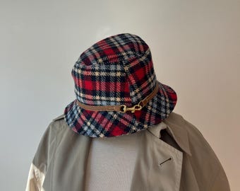 Coach Plaid Bucket Hat COACH Vintage Pink Light-Gray Wool Houndstooth Checkered  main image 4
