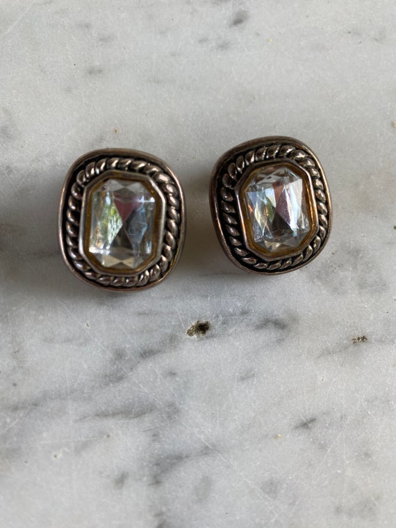 vintage 80s rhinestone clip on earrings, diamond … - image 5