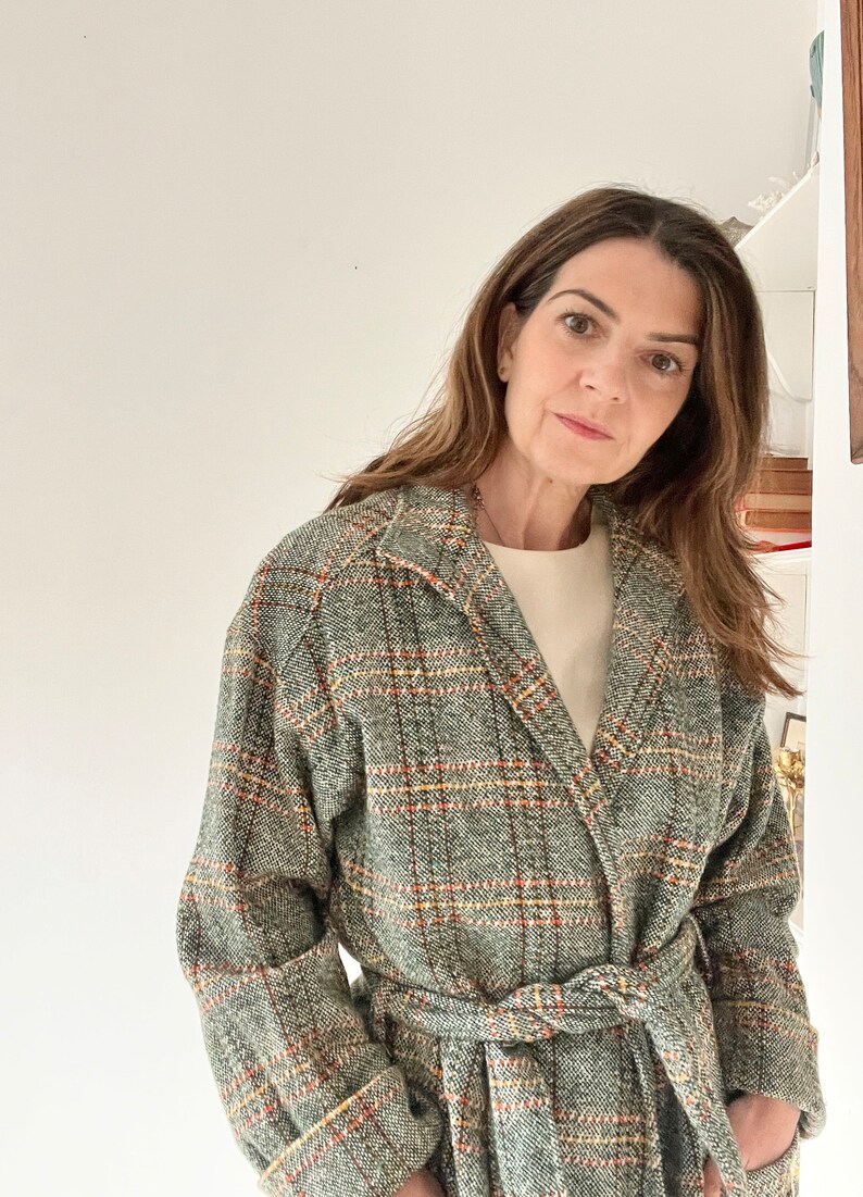 Vintage 70s green plaid wool jacket size small