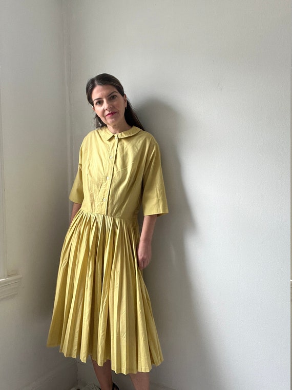 Vintage 50s yellow shirtdress size small, summer … - image 1