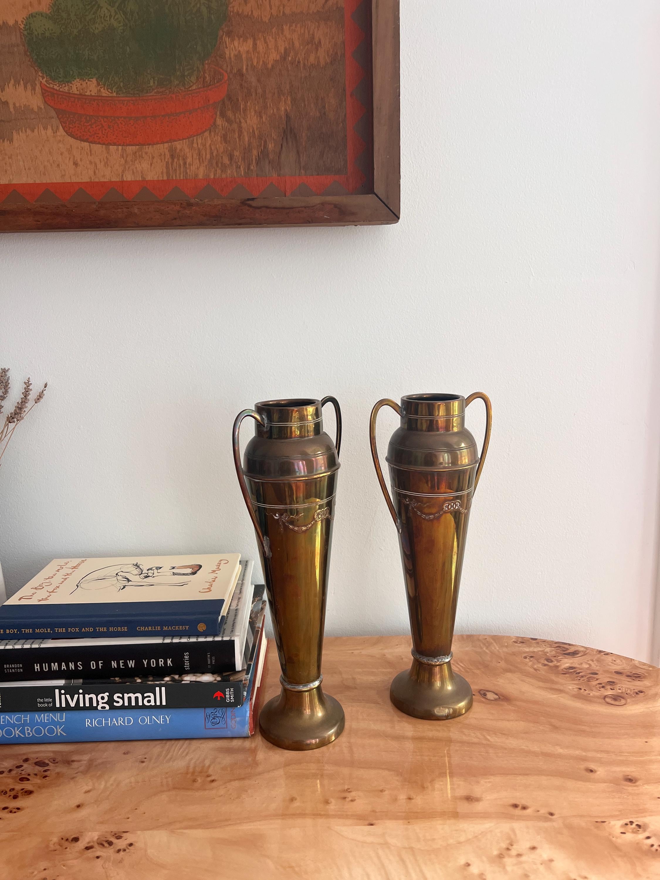 Antique Gebrüder Bing Nuremberg Brass Vases Pair, German