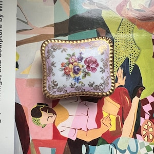 Vintage Porcelain Crown PM Trinket Box Made in Germany, Floral Handpainted ornate pillbox, cottagecore snuff box
