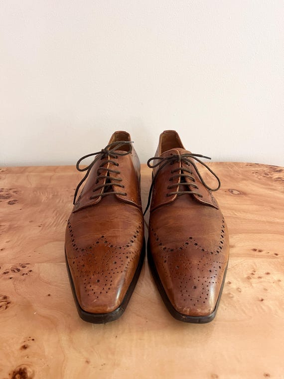 Canali Brown Leather Wingtip Oxford Shoes Made in Italy,  Mens Luxury Brogue Dress Shoes, Italian Designer shoes size 10 View 2