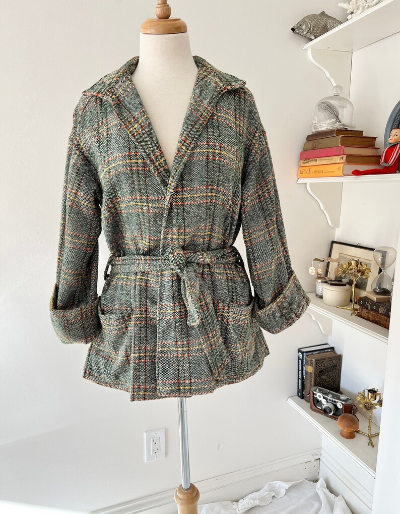 Vintage green plaid wool jacket size small