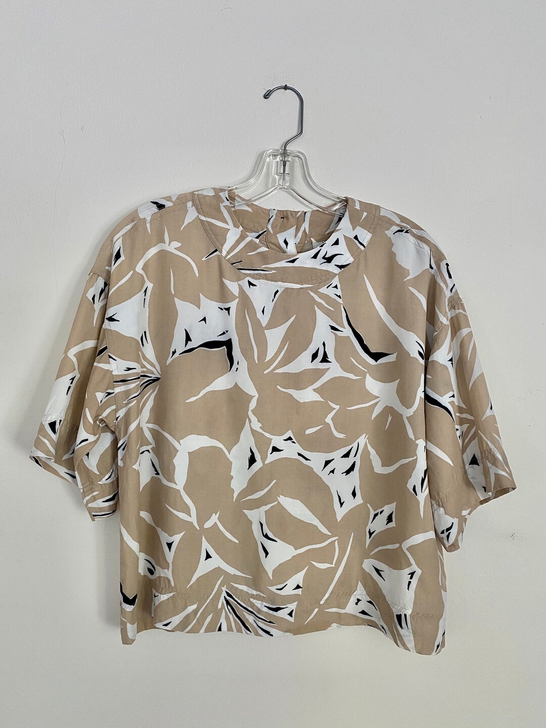 Vintage Abstract Boxy Short Sleeve Blouse, Patterned Cotton Top Size ...