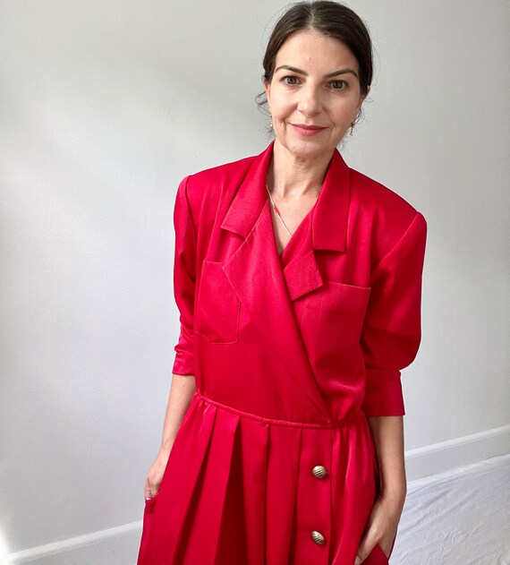1980s red dress 1980s Red Leather Polka Dot Dress, sz. M