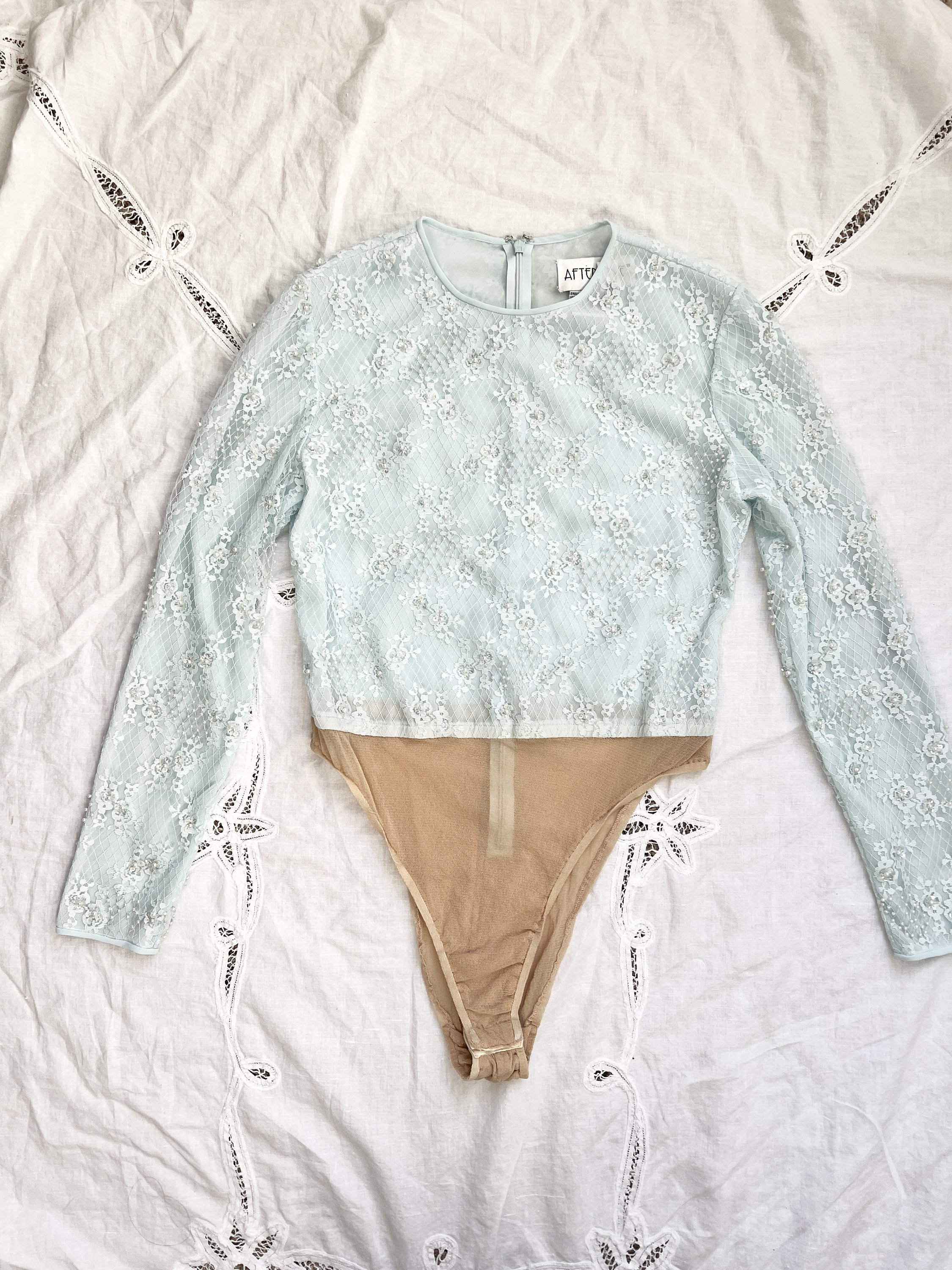 vintage embellished sequined bodysuit size small, 80s pearl and sequin bodysuit sheer lace