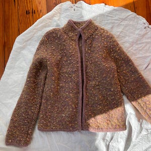 Cardigan vintage rosa in mohair di lana taglia piccola/media, giacca/maglione di lana