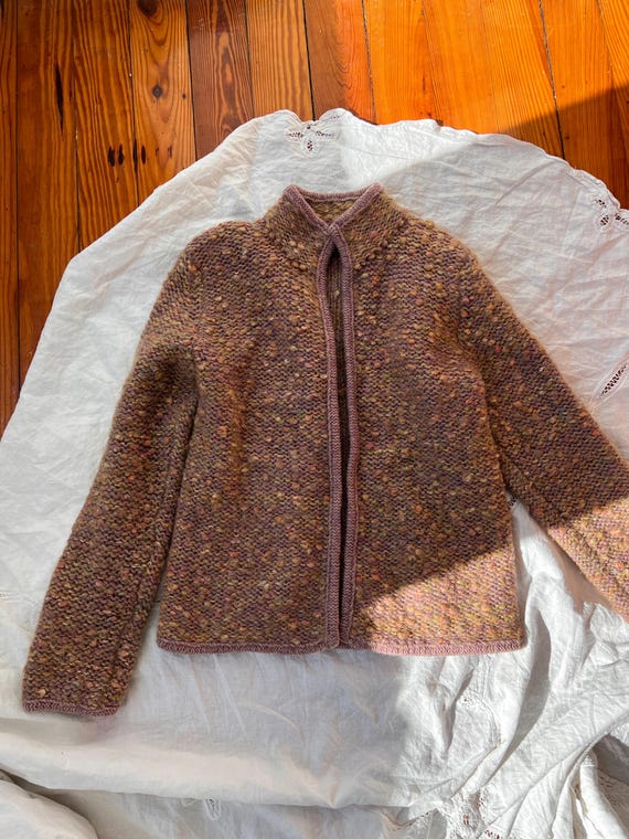 Vintage pink mohair wool cardigan size small med, wool jacket sweater