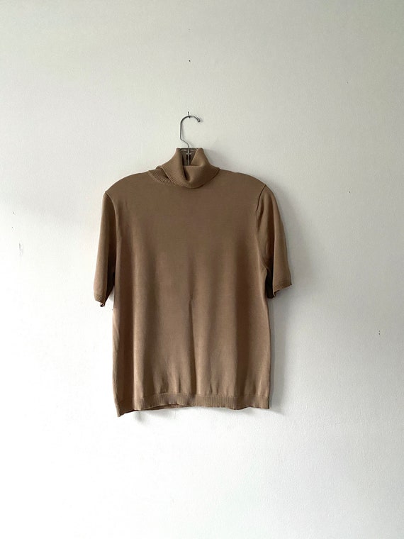 Vintage silk tan turtleneck size medium, Minimali… - image 2