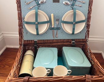 小物入れ BREXTON COLLECTION Vintage Brexton Picnic Set for Two: 1950s Blue Hamper - Etsy