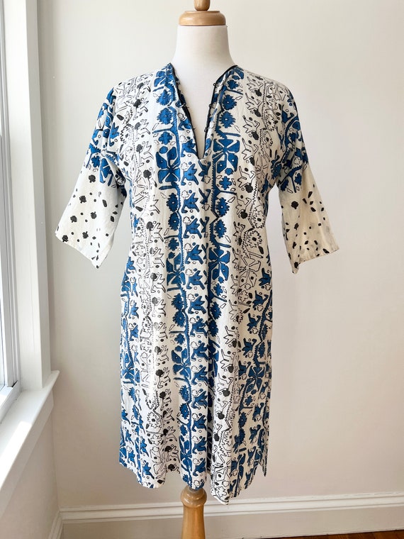 vintage block print kaftan size small, ethnic pri… - image 4