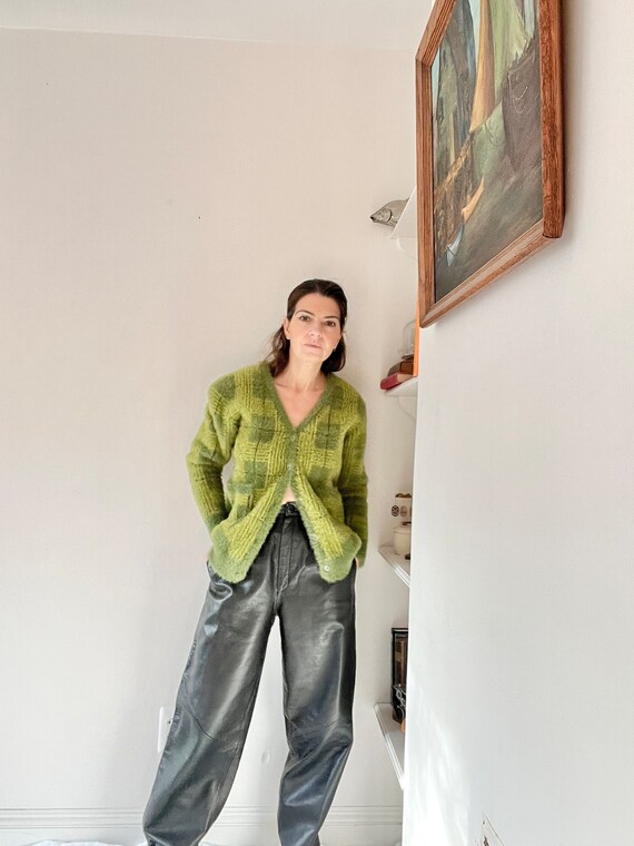 Vintage black leather pleated trousers size med, … - image 5