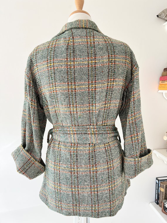 Vintage green plaid belted jacket size small, 197… - image 10