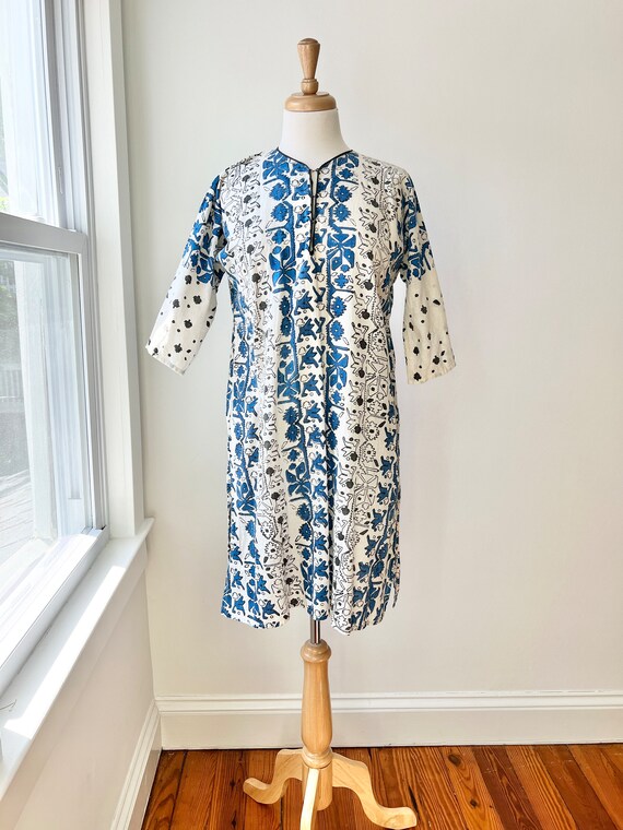 vintage block print kaftan size small, ethnic pri… - image 3