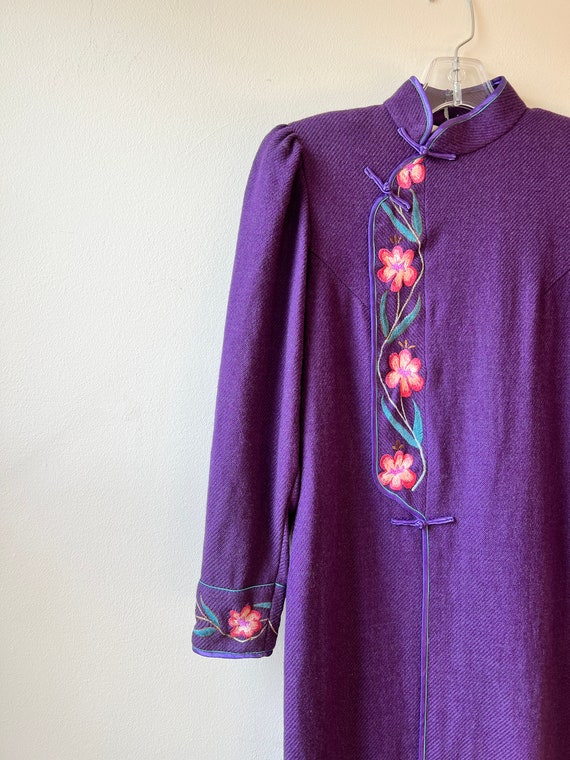 vintage purple cheongsam floral embroidered dress… - image 5