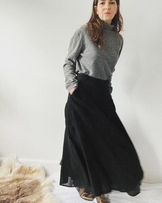Vintage 90s black suede maxi skirt size medium, p… - image 5