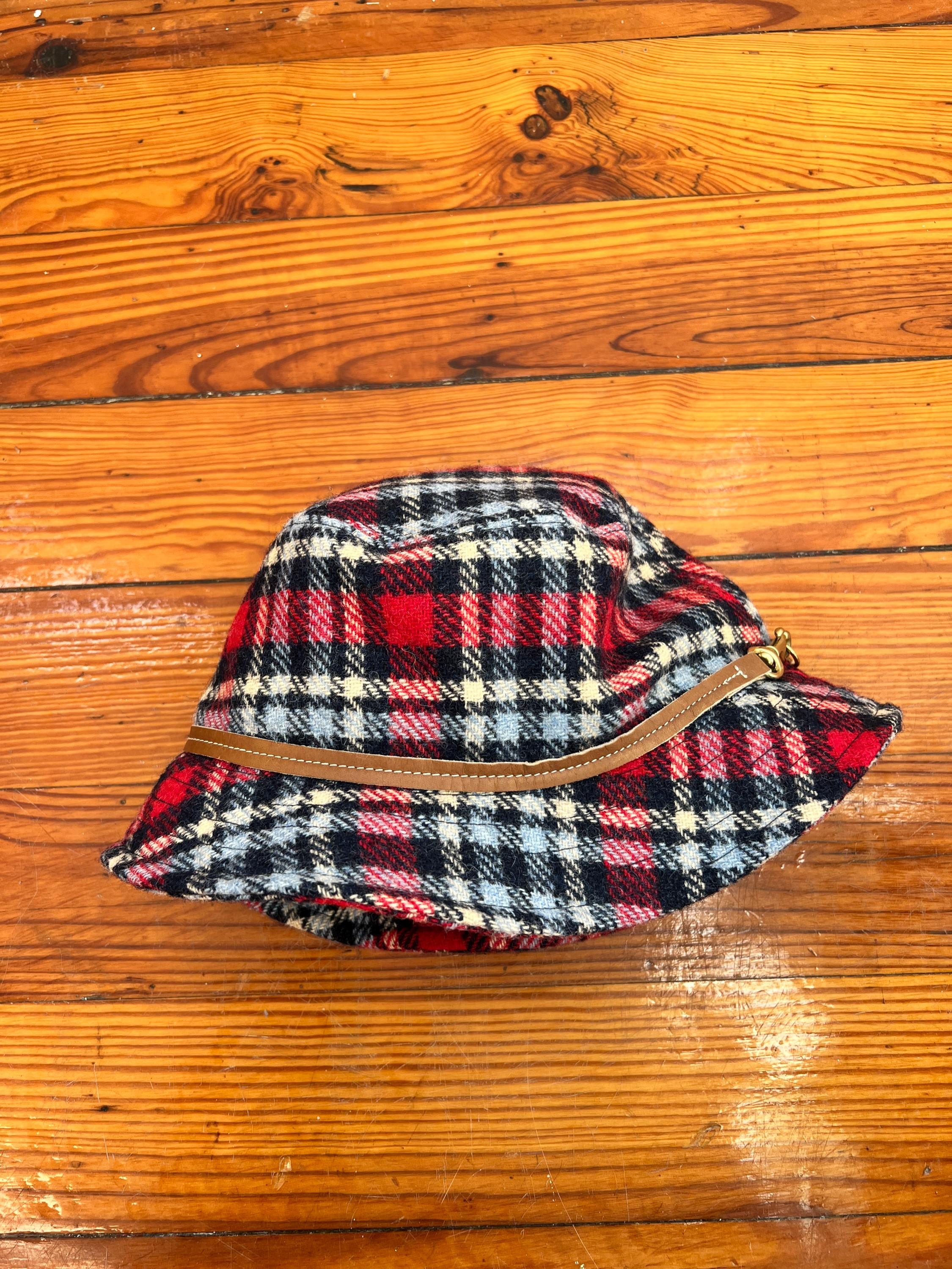Vintage Coach Plaid Wool Bucket Hat Size Small, Winter Plaid 