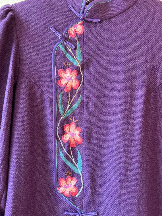 vintage purple cheongsam floral embroidered dress… - image 6