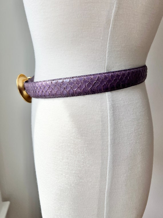 Vintage purple snakeskin belt with gold hardware,… - image 5