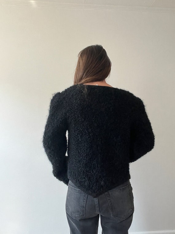 Vintage black mohair wool cardigan size small, fu… - image 9