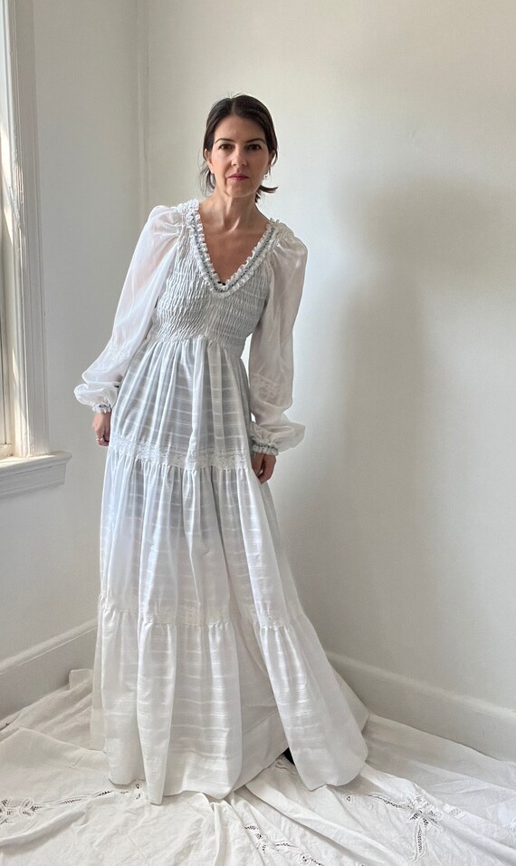 Vintage White Maxi Smock Dress Size 