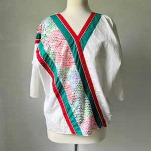 Vintage short sleeve sequin top, color block striped top size medium