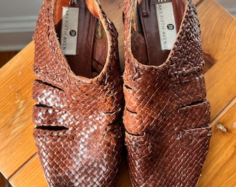Vintage Woven Leather Huarache Sandals: Saks Fifth Avenue, Size 7