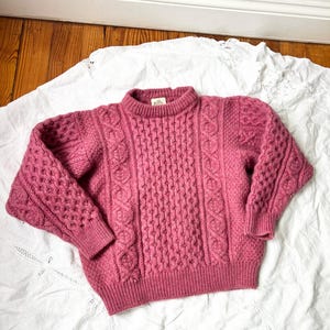 vintage pink Cabled Wool Irish Traditional Fisherman Knit sweater, pullover hand knit
