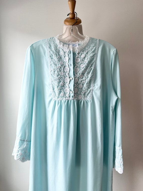 Vintage Eve Stillman Blue lace long sleeve nightg… - image 5