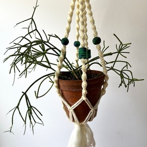 Vintage 70s macrame plant holder with ceramic beads, 1970s beaded macrame plant hanging, Hippie decor, Retro decor, Boho macrame hanger