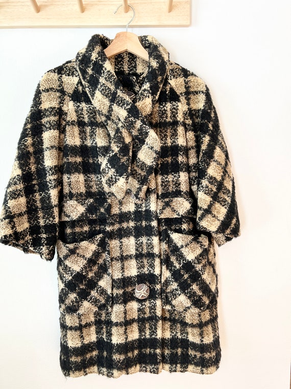 60s plaid wool coat size small attached scarf, vi… - image 10