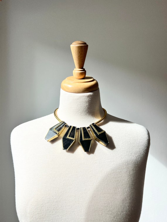 Black & Gold Resin Gold Tone Statement Necklace