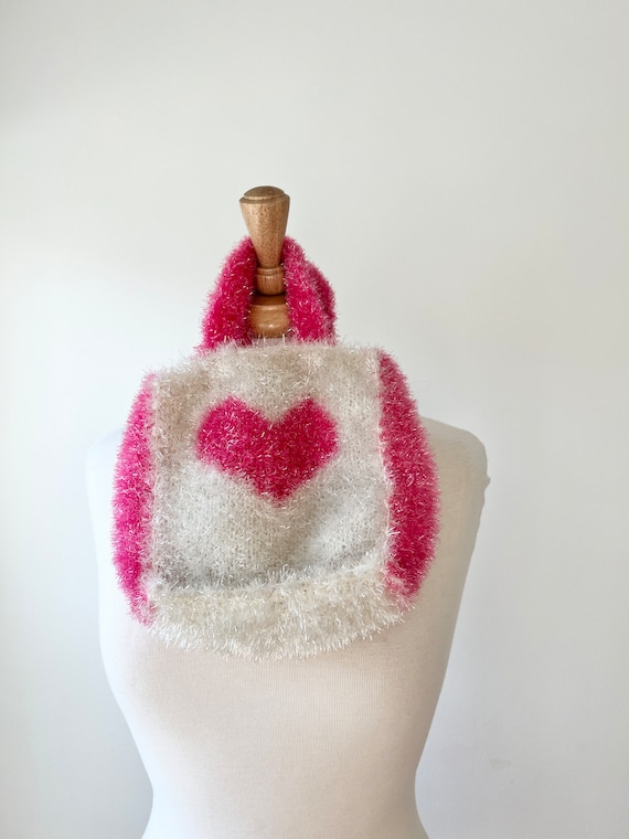 vintage y2k mini fuzzy tote bag, pink barbiecore c