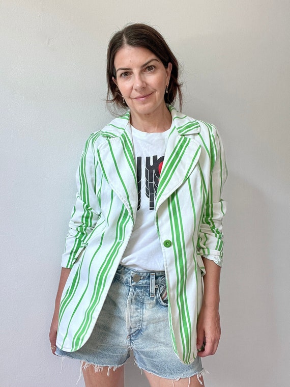 Green and white striped blazer hotsell