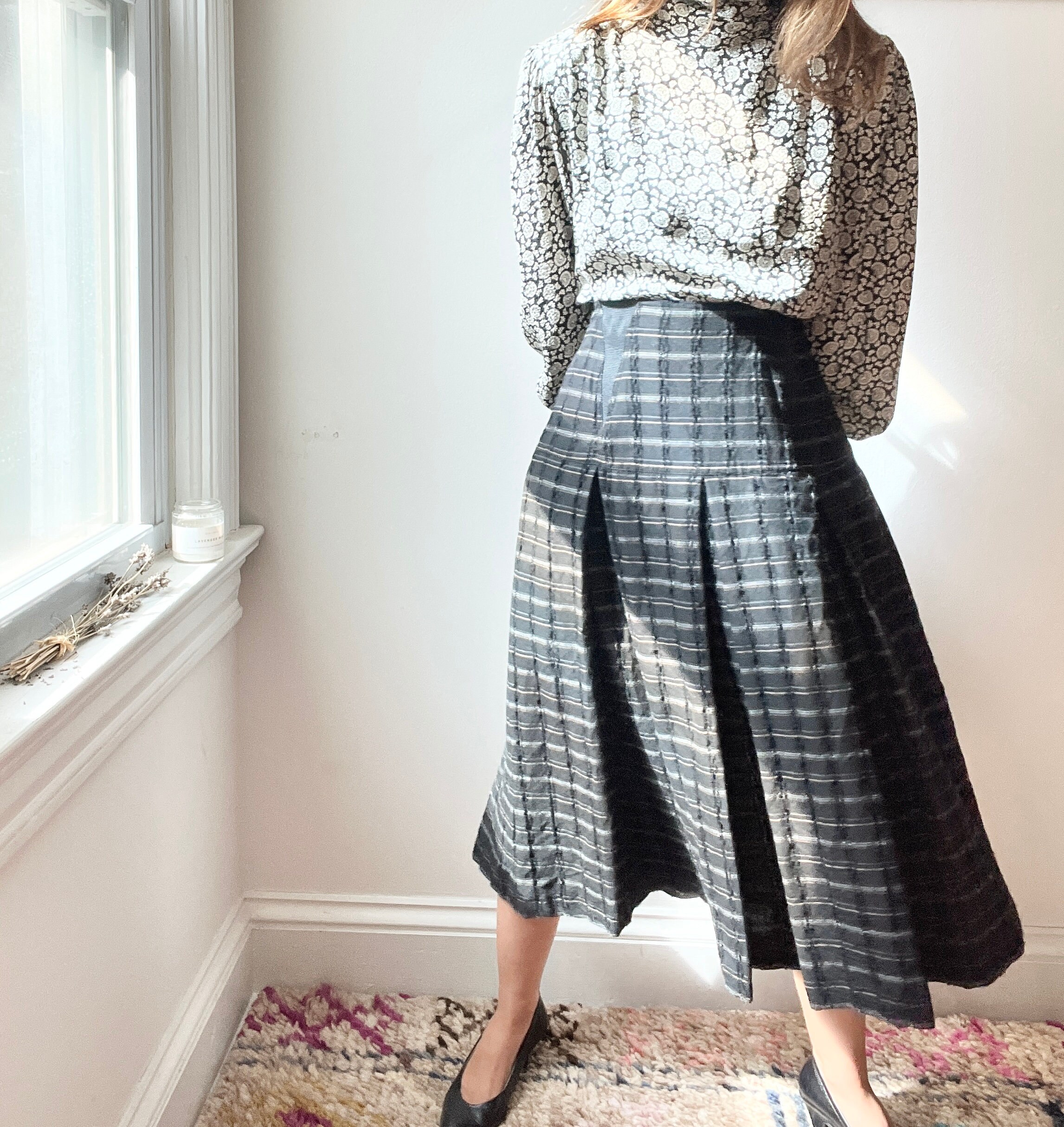 Plaid Pleated Midi Skirt High Waisted Pleated Skirt Xl Shayna High