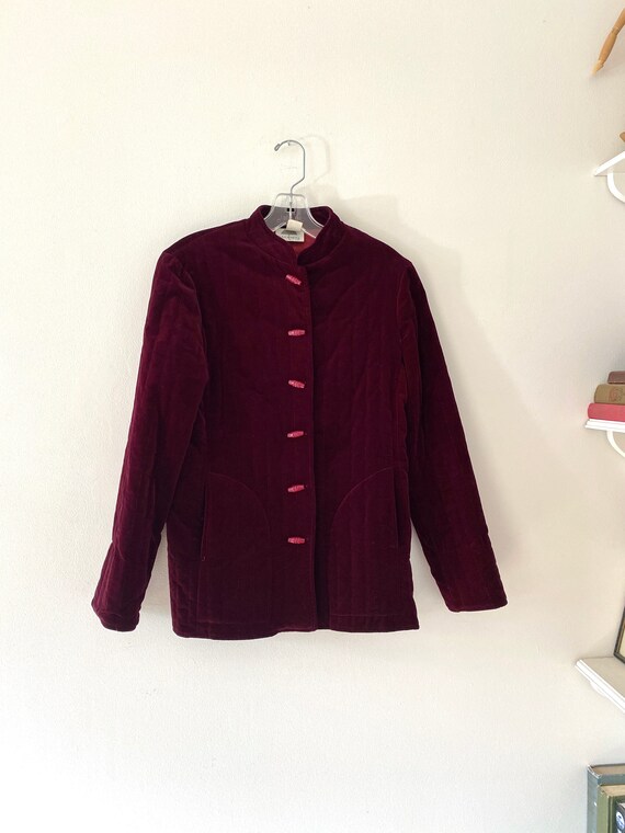 vintage quilted maroon velvet jacket / mandarin co