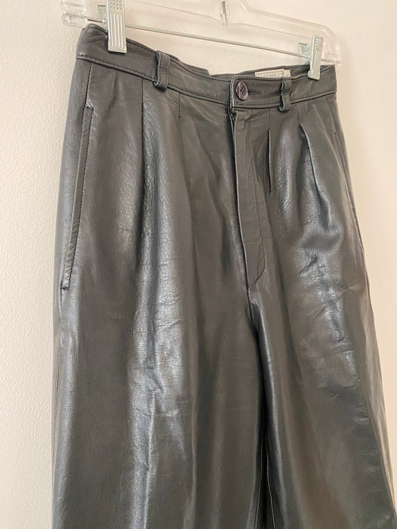 Vintage black leather pleated trousers size med, … - image 7