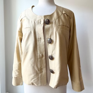 vintage silk cropped jacket size med, button up minimalist simple blazer, chic bolero jacket