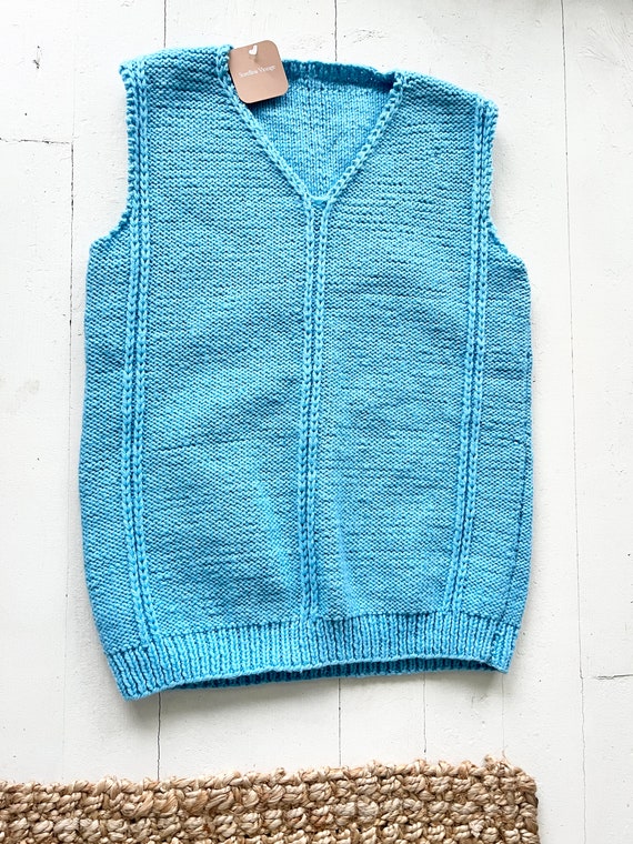 vintage 60s blue wool knit vest handmade sm-med, … - image 6