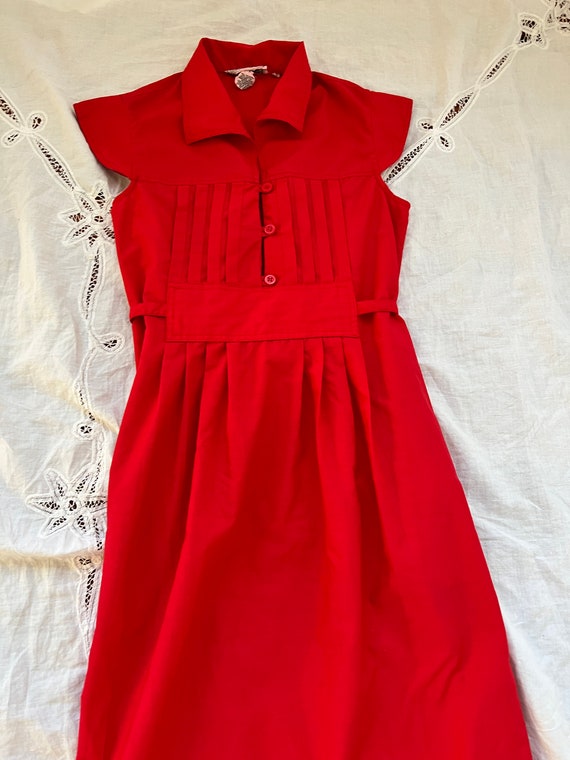 vintage 70s red cotton fit and flare summer dress… - image 8