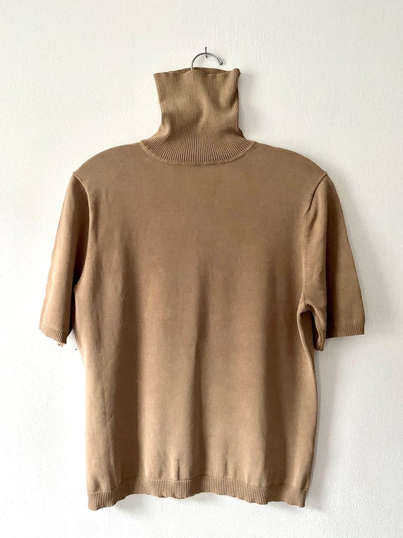 Vintage silk tan turtleneck size medium, Minimali… - image 1