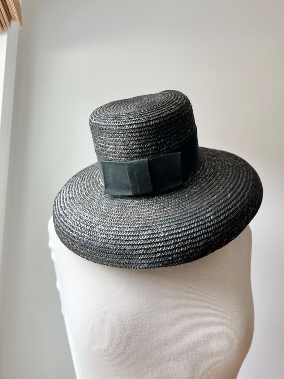 Vintage 50s black straw sun hat Made in Italy Nord