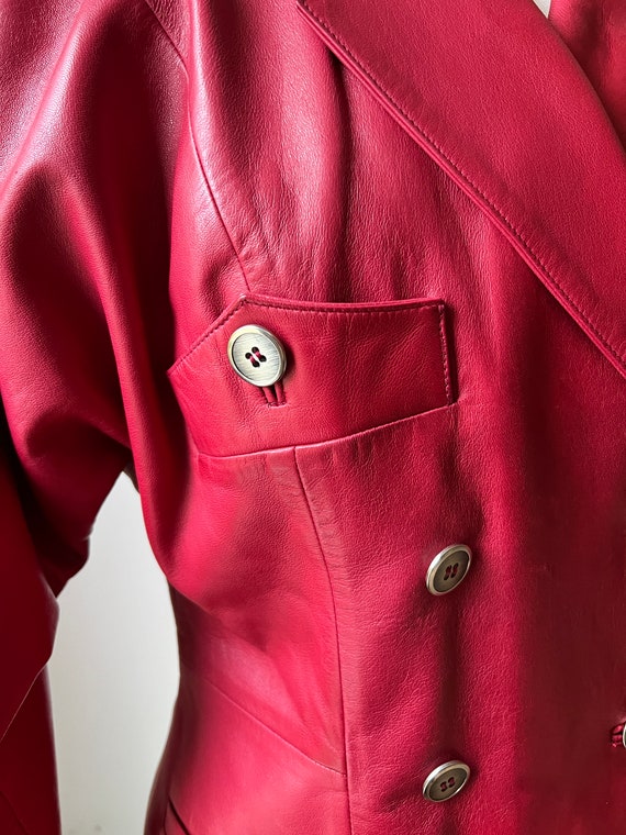 Vintage 80s red leather jacket, red leather coat size… - Gem