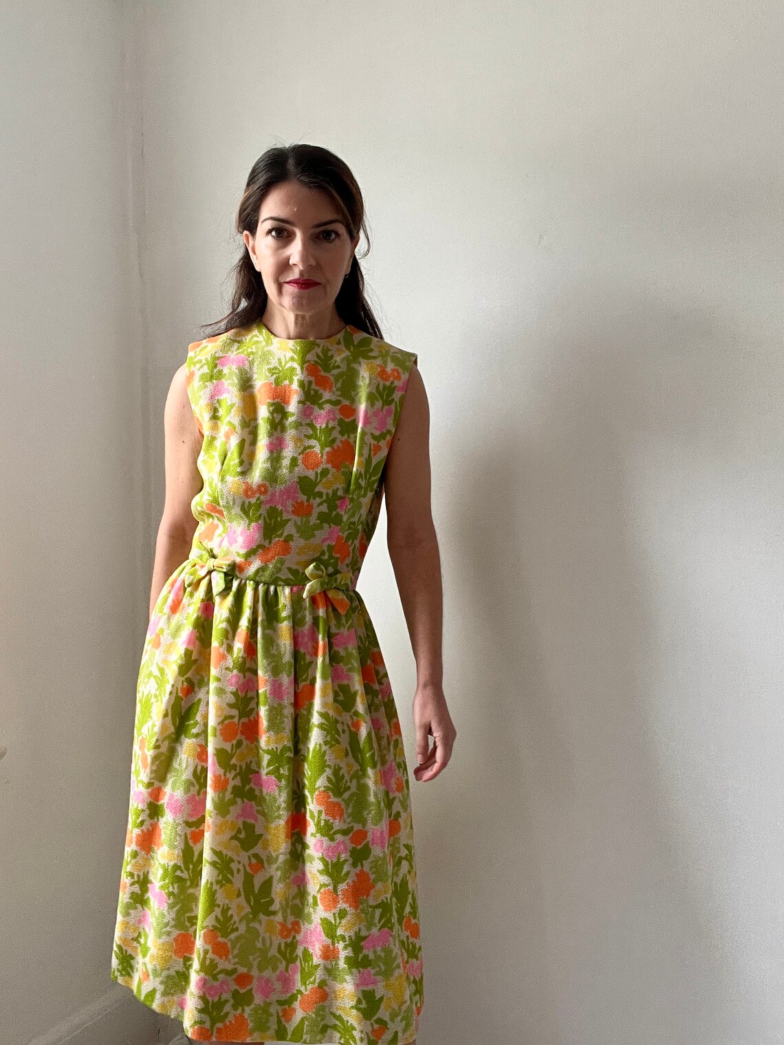 80’s Pastel Floral Sleeveless Dress by Lanz
