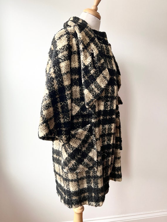 60s plaid wool coat size small attached scarf, vi… - image 9