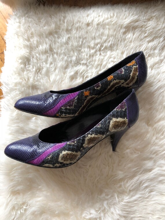 Vintage 80s Snakeskin heels size 7 Carlos Falchi,… - image 3