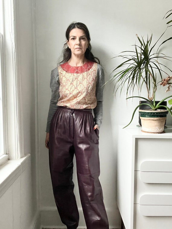Vintage 80s Purple Leather Pants Size Small, Burgundy Pleated High Waisted  Leather Trousers -  Canada