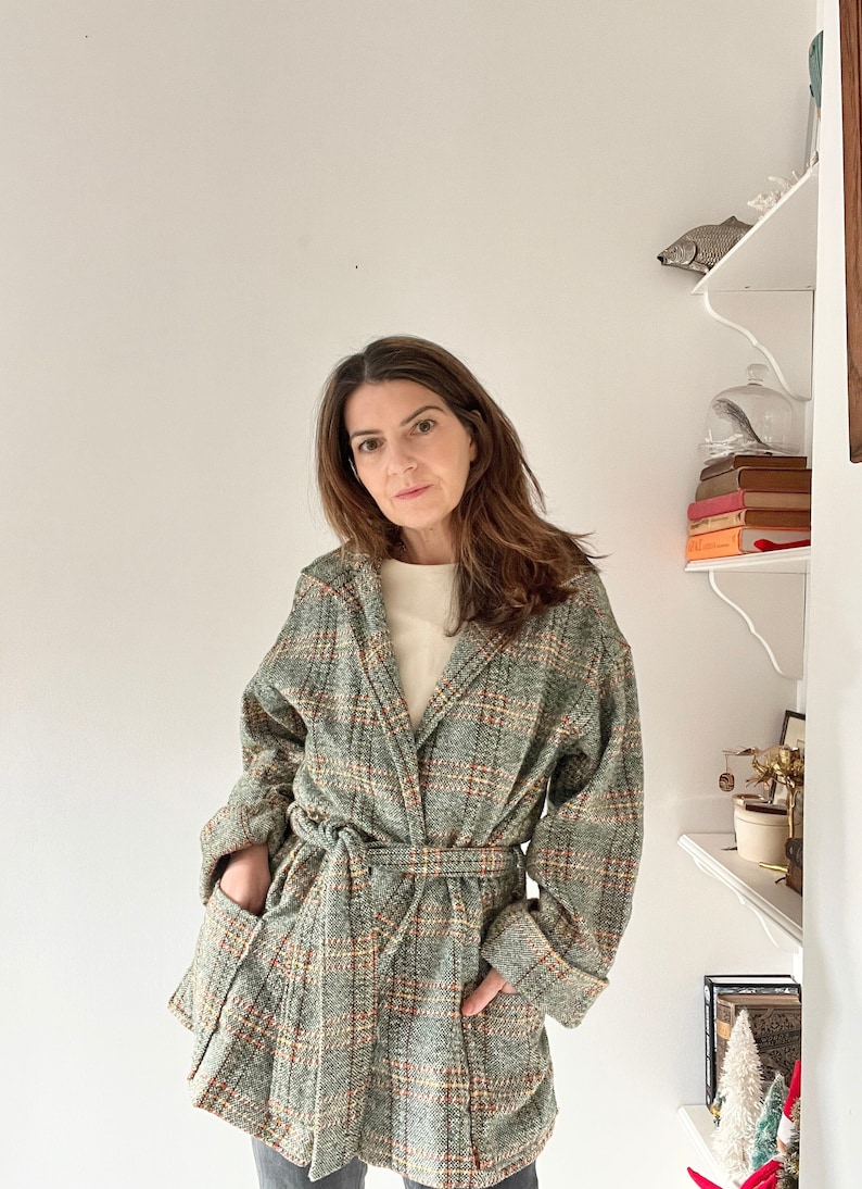Vintage 70s green plaid jacket size small